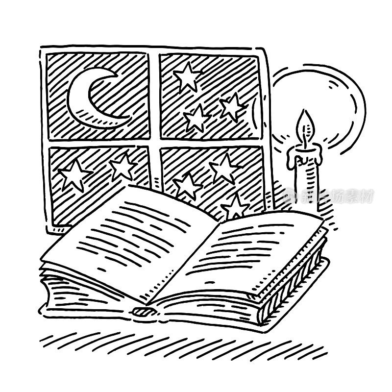 Reading Book Night Time Symbol Drawing